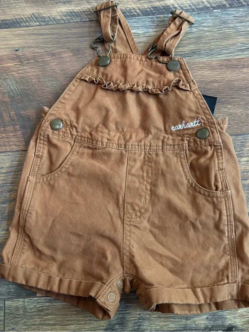 Carhartt ruffle accent bib overall shorts girl size 9 months